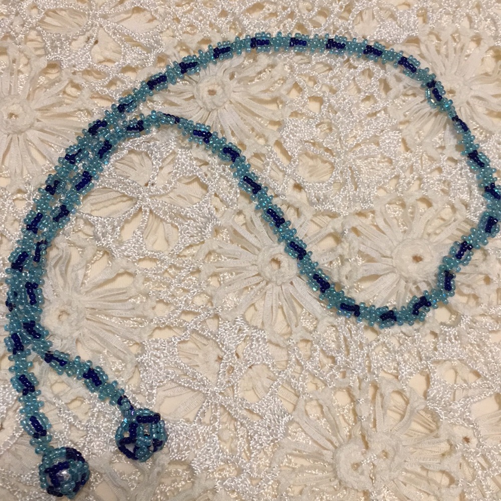 Vintage hand beaded knitted scarf necklace